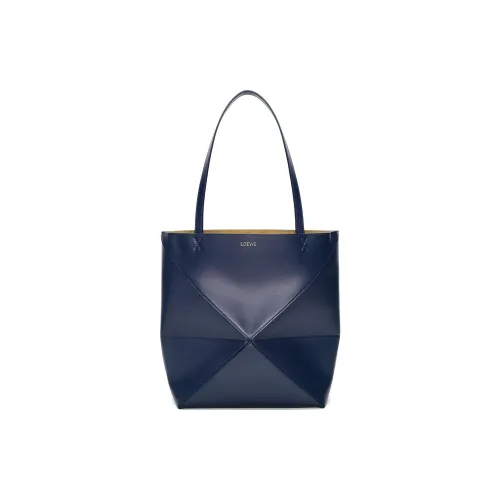 LOEWE Блестящая сумка Tote из коровьей кожи сумка для покупок сумка через плечо сумка среднего размера женская темно-синий