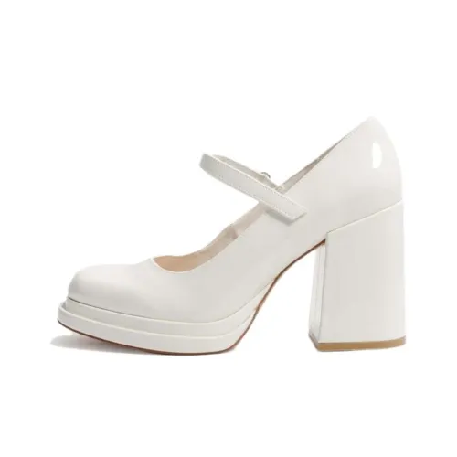 STEVE MADDEN Туфли Мэри Джейн с грубым каблуком 9,7 см белые женские