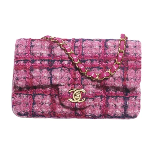 CHANEL Classic Flap CF Хлопковая шерсть Смешанное волокно Сумка через плечо Мини Женская Розовый Персиково-розовый Морской синий