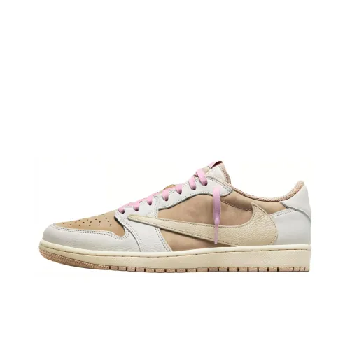 Travis Scott x Jordan Air Jordan 1 Low Топ Скейтборд Кроссовки Мужские Коричнево-Розовые
