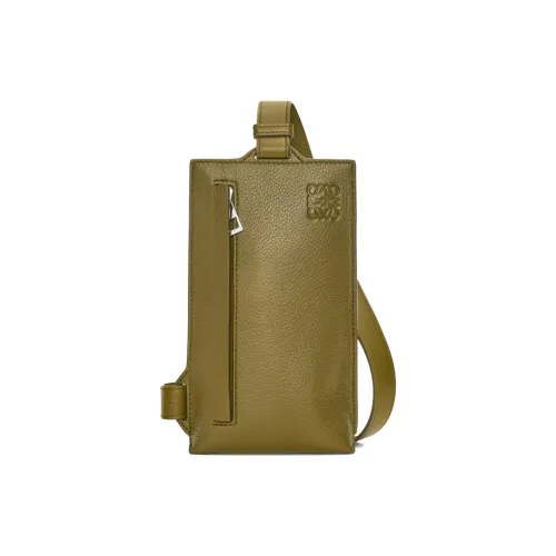 LOEWE Рельефная Телячья Кожа Бананка Сумка через плечо Sling Мужская Оливковая