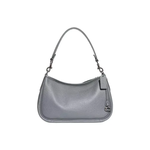 COACH Cary Мягкая кожа крупнозернистая текстура сумка через плечо сумка сумка через плечо большая женская серебряная серая и синяя