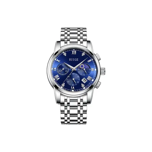 RUIGE Кварцевый механизм Мужские часы 41 мм Синий