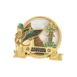 Голова человека с крыльями, узор коровы, струящаяся конопля, магнит холодильника из металла