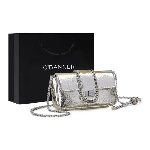 C°BANNER Коровья кожа с синтетической кожей через плечо маленькая квадратная сумка сумка с цепочкой стандартная женский серебряный черный