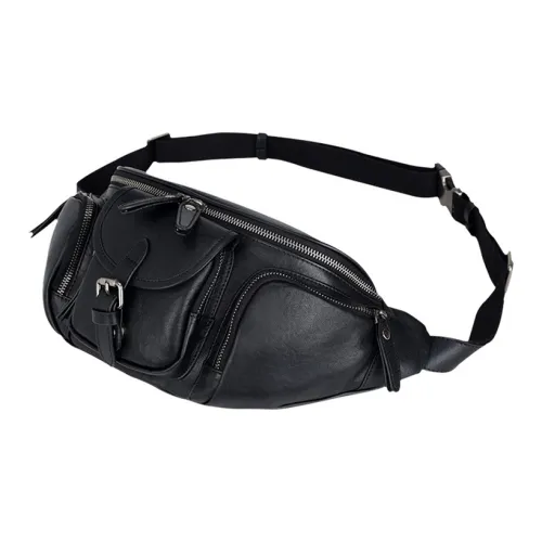 DOSRFINI Первый слой Растительное дубление Натуральная кожа Сумка через плечо Sling Сумка Обычный Мужской Черный