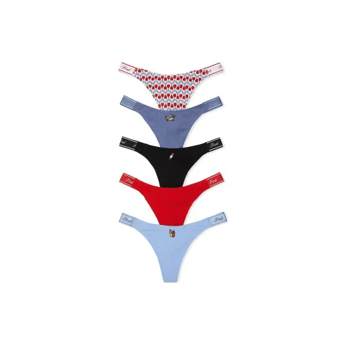 Victoria's Secret Розовый 5 пар Логотип Хлопок HIGH Нога Стринг ПЕНТИ SFA Нижнее белье Женские 5 пар Многоцветный