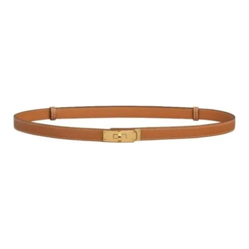 HERMES Kelly Однотонный Дизайн 18K Розовое Золото Кожаные Ремни Женские Золотисто-коричневый