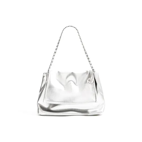 TTaG．baG Microfiber Leather Подмышка Сумка через плечо Женская Серебряный Экрю Черный