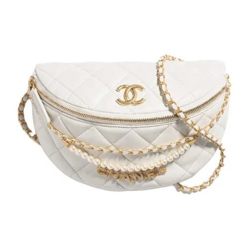 CHANEL Artificial Pearl Shiny Lambskin Women's White