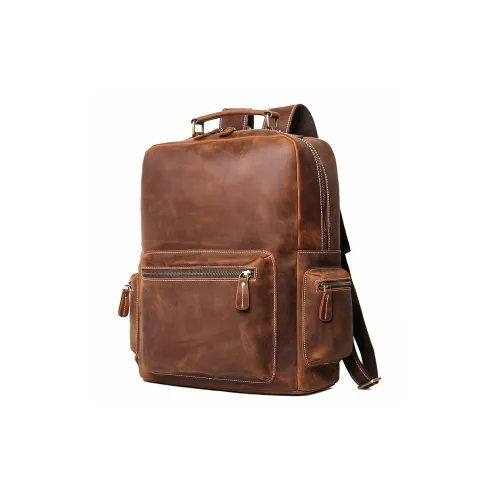 ROSEROOEN Рюкзак из натуральной коровьей кожи стандартный унисекс винтажный коричневый темно-кофейный