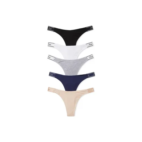 Victoria's Secret Розовый 5 пар Логотип Хлопок HIGH Нога Стринг ПЕНТИ SB Нижнее белье Женские 5 пар Многоцветный