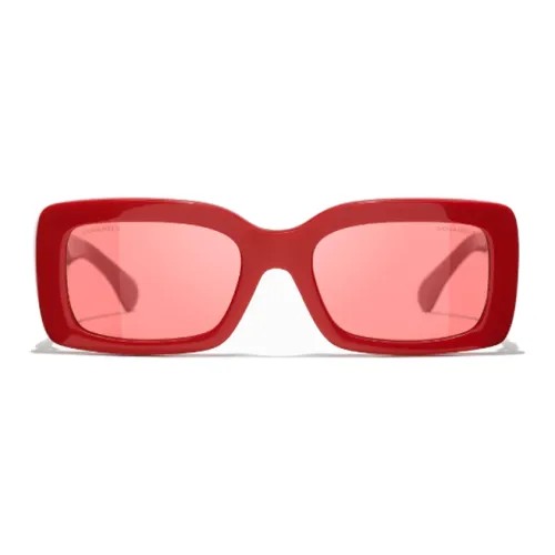 CHANEL Ацетат Прямоугольные Солнцезащитные очки Унисекс Красный