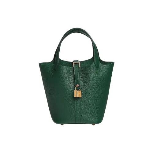 HERMES Picotin Lock Clemence Bullock Кожа Корзина Сумка Ведрообразная Сумка Женская Сумка 65 Vert Moyen Средний Зеленый