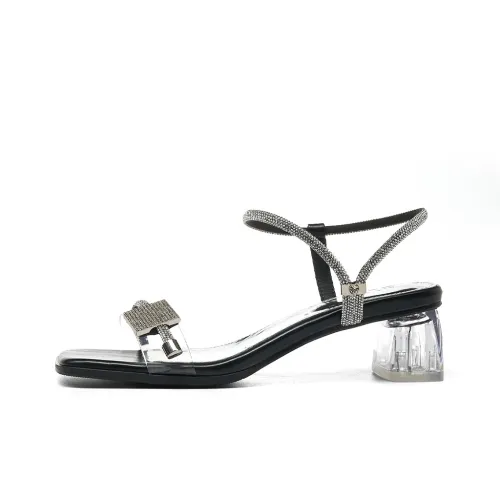 HLA Мода Грубый каблук One Ремень Сандалии с Прозрачными Стразами Высокие каблуки Женские