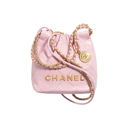 CHANEL 22Bag Блестящий Телячья кожа Ведрообразная Сумка Сумка через плечо Мини Женская Светло-розовая