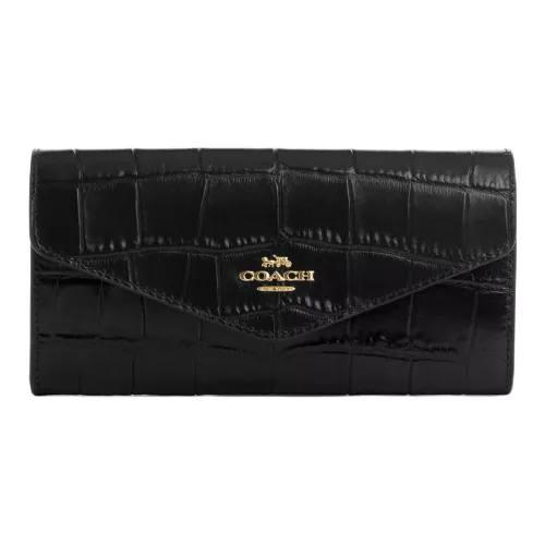 COACH Конверт Крокодил Тисненая кожа Кошелек Маленький Женские Черный