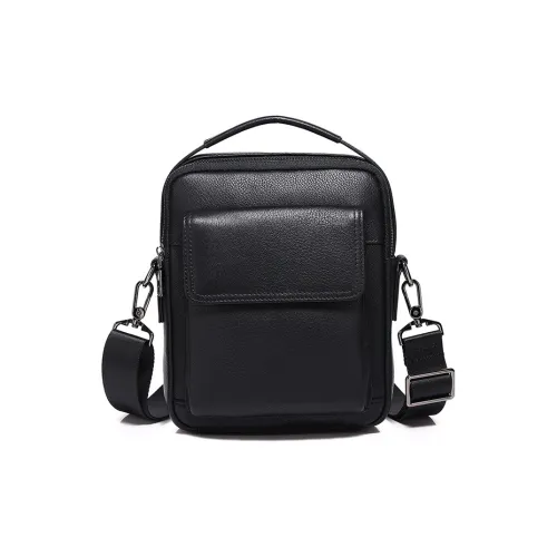 DOSRFINI Сумка через плечо из коровьей кожи средний размер мужская черная
