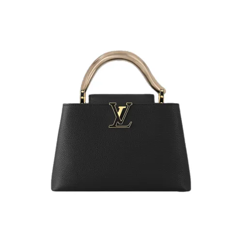 LOUIS VUITTON Capucines Taurillon Кожа Портативный Сумка через плечо Сумка на плечо Маленькая Женская Черная и Золотая