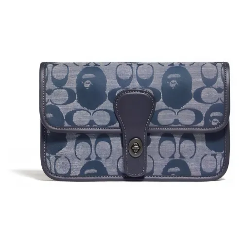 COACH Turnlock Жаккардовая ткань с кожаными вставками карман для монет маленький унисекс джинсовый синий