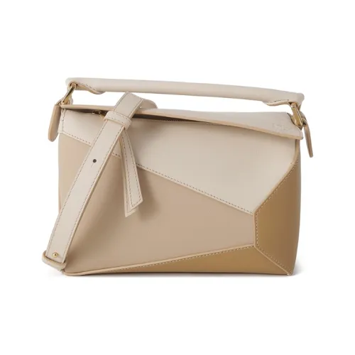 LOEWE Пазл Коровья кожа Сумка через плечо Сумка Маленькая Женская Серо-бежевая Золотая