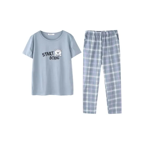 XIN1BU Пижамный комплект женский винтажный синий