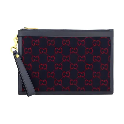 GUCCI Shearling Wristlet Сумка Клатч Унисекс Темно-синий Красный