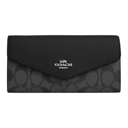 COACH Конверт Покрытый холст Конверт Кошелек Маленький Women's Silver Графитовый Черный