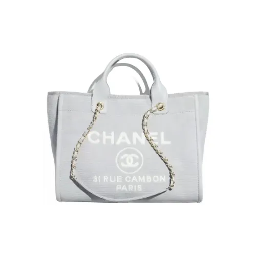 CHANEL Ткань Коровья Кожа Пляжная Сумка Тоут Сумка Сумка для покупок Сумка через плечо Сумка среднего размера Женская