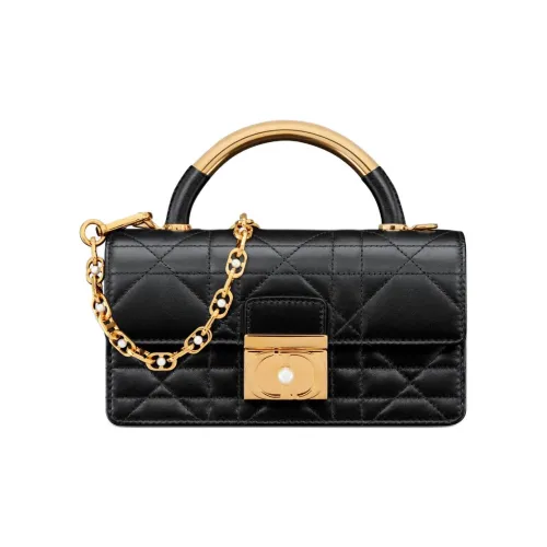 DIOR Корова Кожа и Металл Сумка Сумка через плечо Сумка через плечо Мини Женская Черная