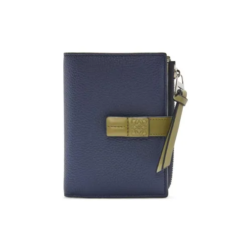 LOEWE Рельефная Телячья Кожа Держатель для Карт Кошелек Женский Глубокий Синий и Оливково-Зеленый