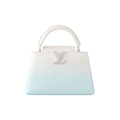 LOUIS VUITTON Capucines Рельефная Телячья Кожа Kapusin Сумка через плечо Тоут Маленькая Женская Белая и Синяя