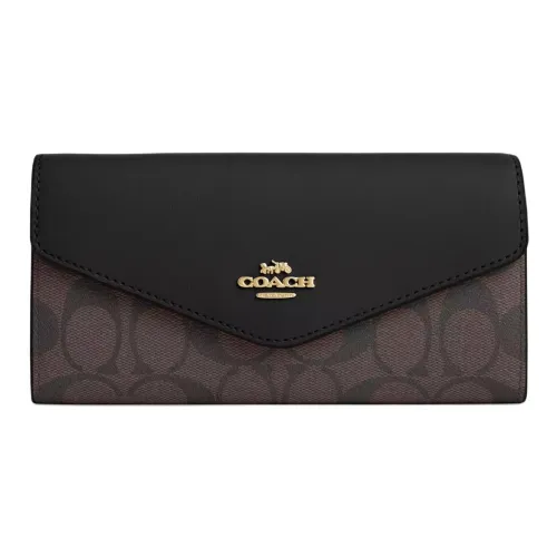 COACH Конверт Высокое качество Кожа с холстом покрытие кошелек маленький женский коричневый черный