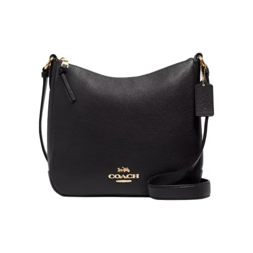 COACH Ellie Утонченный Pebble Pattern Кожа Сумка через плечо Сумка через плечо Сумка через плечо Средний Женская Черная