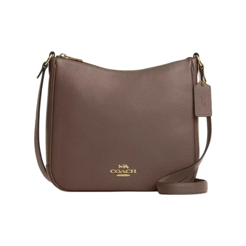 COACH Ellie Утонченный Pebble Pattern Кожа Сумка через плечо Средний Женский Темный Каменный цвет