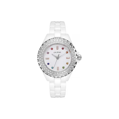 OUPAI Кварцевый механизм керамический ремешок часы женские белый циферблат
