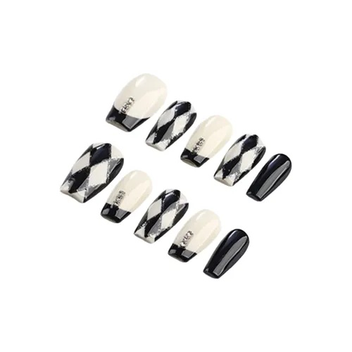 YUNYUEQIAO Японский Французский Клетчатый Съемный Мягкий Элегантность Съемный Handcrafted False Nail Средний LADDER