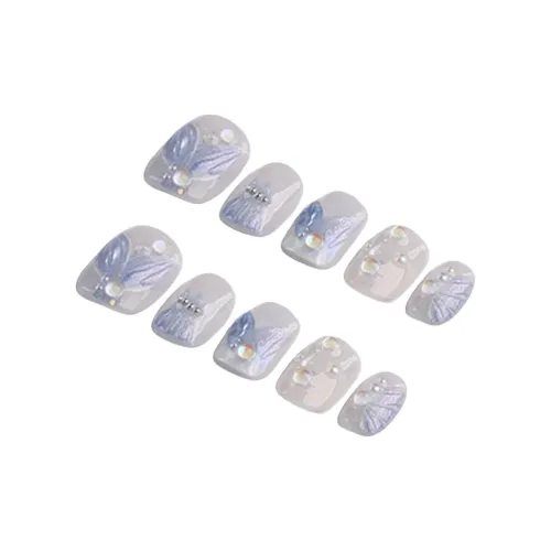 Yun Yue Joe HAND DRAWN Русалка Ласточкин хвост Aurora Radiance False Nail Короткий LADDER Светло-фиолетовый Градиент