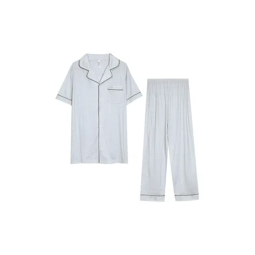 Red Beans At Home Пижамный комплект Мужской Светлый Меланжевый Клетка