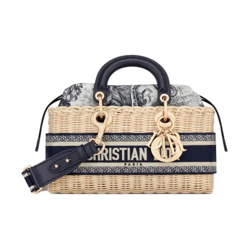 DIOR DIORIVIERALady D Радость Жаккардовая ткань с Прутья ивы Сумка через плечо Сумка Средний Женские Синий