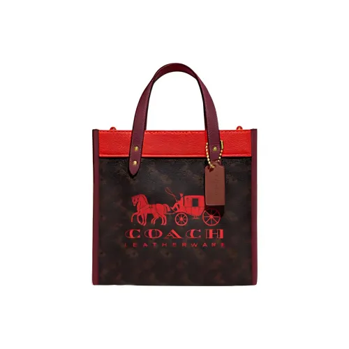 COACH Field Холст и Кожаная Сумка-тоут Сумка для покупок Сумка через плечо Сумка Маленькая Женская Темно-коричневый