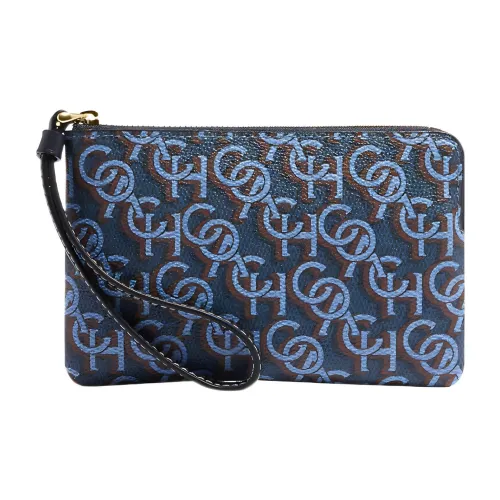 COACH Corner Zip Холст и Кожа Запястье Сумка Клатч Маленькая Женская Морской Синий