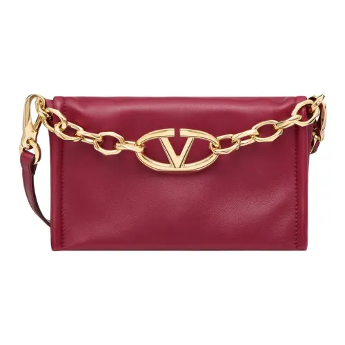 Valentino Vlogo Sheepskin Handheld Crossbody Bag Shoulder Bag Women's Dark Red