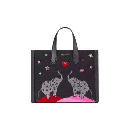 Kate Spade Snowflakes Узор с Гладкой Кожей Комбинированный Тоут Сумка Сумка для покупок Сумка Большая Женская Черная