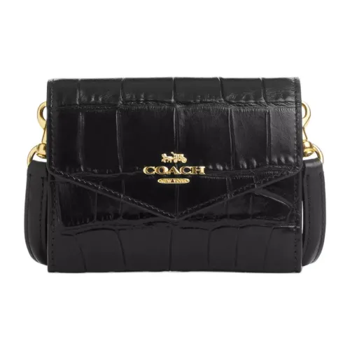 COACH Конверт Крокодил Тисненая кожа Конверт Кошелек Мини Женские Золотой Черный