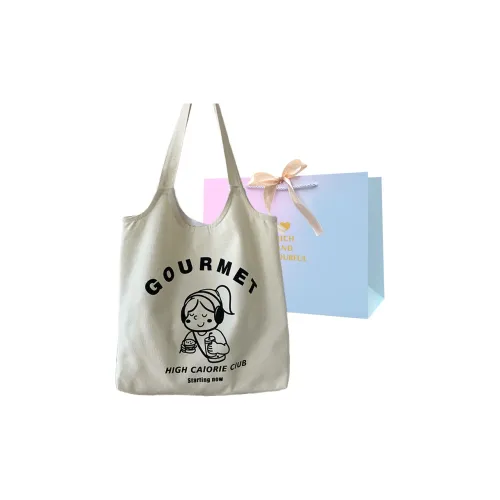 SUPERCUTE Холщовая сумка сумка через плечо женская наушники девушка мороженое майка апельсин майка сумка белый