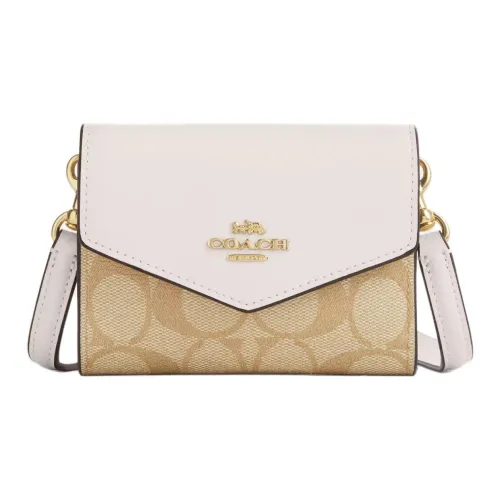 COACH Конверт Холст с кожей Конверт Кошелек Мини Женские Золотой Светлый хаки Мел