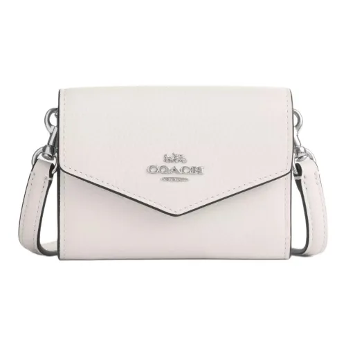 COACH Конверт Утонченный Галечная кожа Одно плечо Через плечо Конверт Кошелек Мини Women's Silver Мел