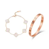 Браслет с кулоном в виде четырехлистного клевера, цепочка, белый