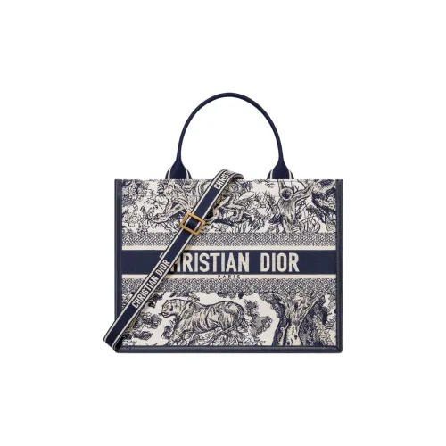DIOR BookTote Телячья кожа Тоут Сумка Сумка для покупок Сумка среднего размера Женская Синяя